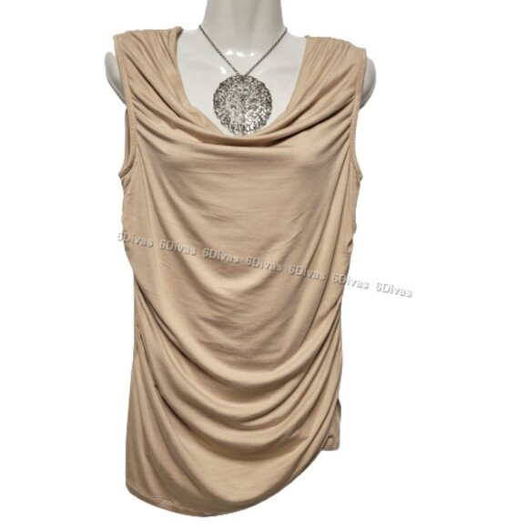 Sleeveless Top Blouse, Cowl Neck Top, Tan Comfy Blouse Top - Size S  M  XL  XXL - Picture 5 of 13